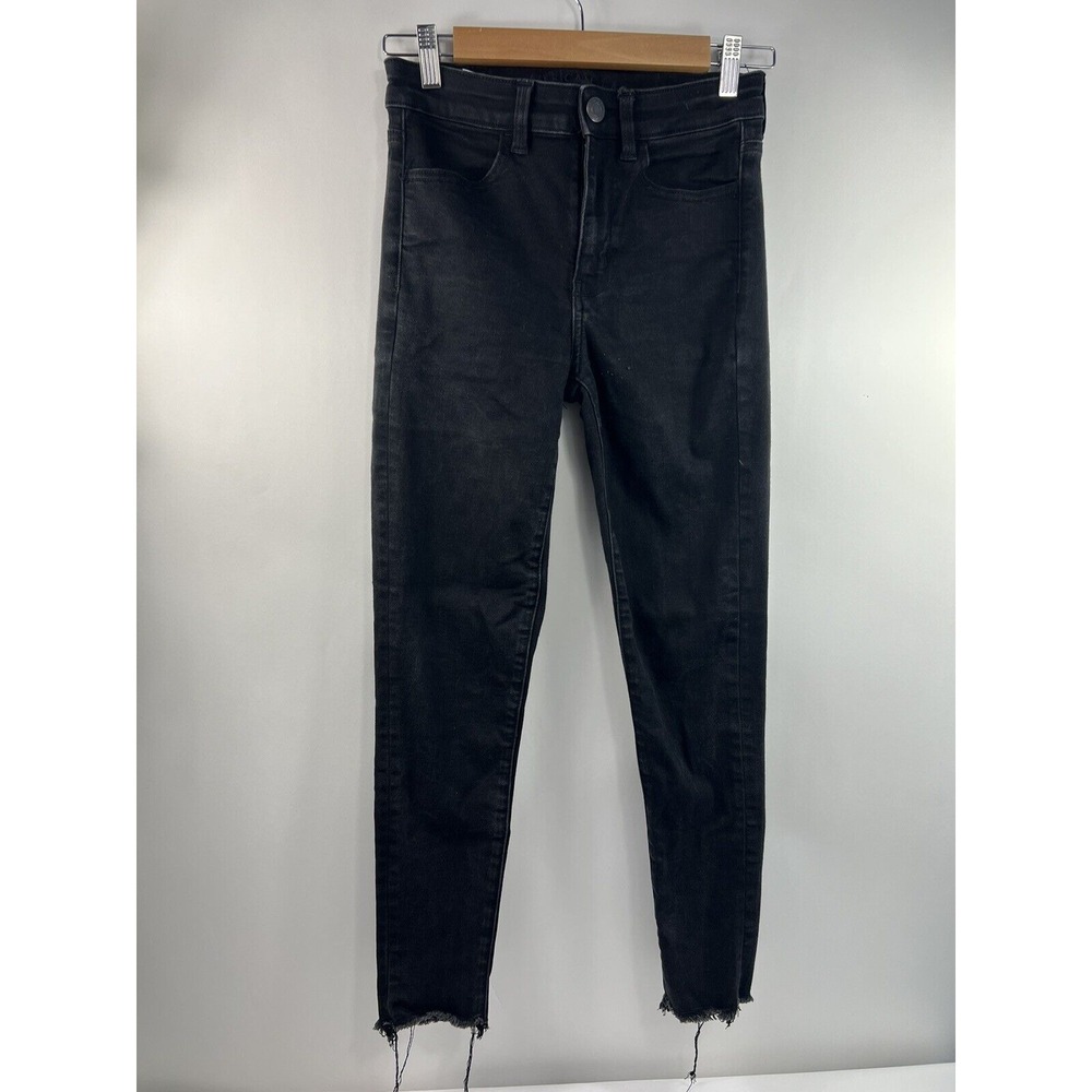 American Eagle Next Level Jeans Women's Sz 2 Black Super Hi-Rise Jegging Crop